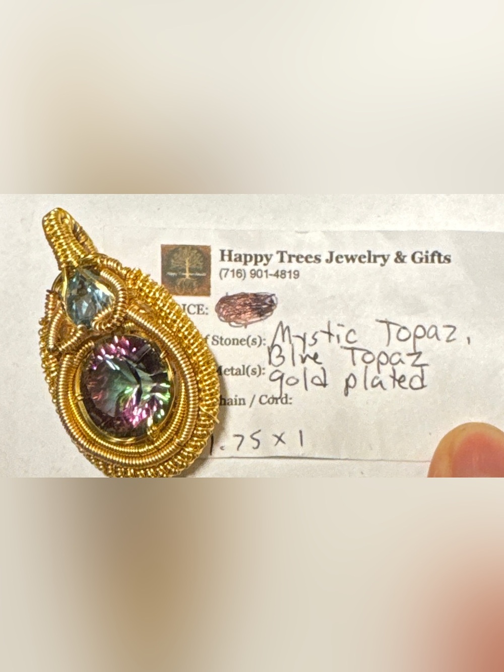 Beautiful Faceted Mystic Topaz W/Faceted Blue Topaz Accent in Gold Plated Wrap
